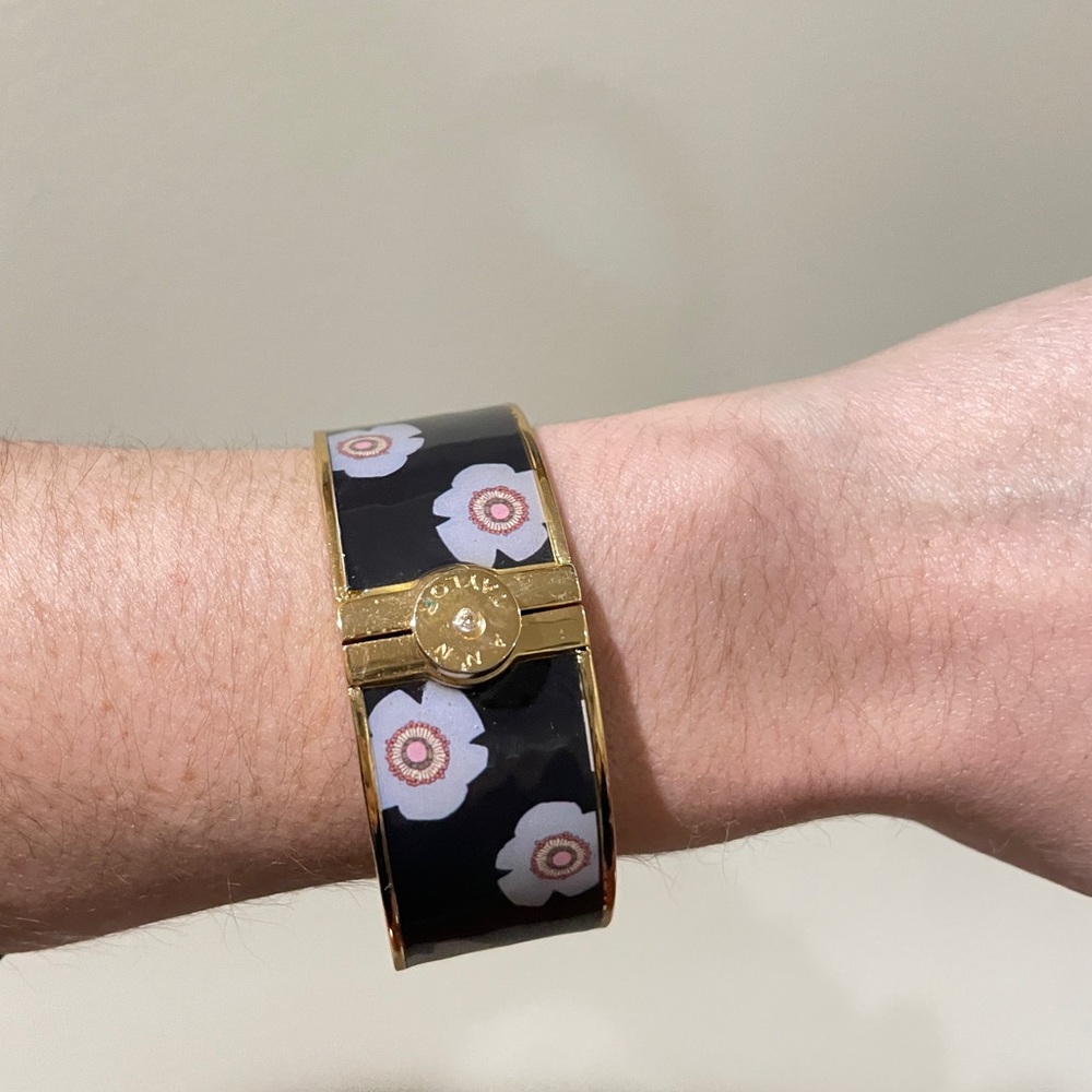 Ann Taylor Gold Navy Floral Wide Bangle